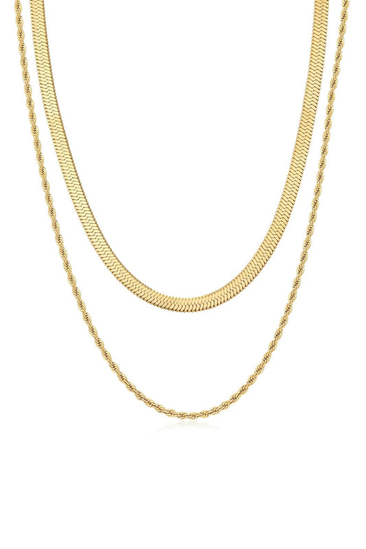  Freya 18k Gold Plated Herringbone Layered Rope Chain Necklace 