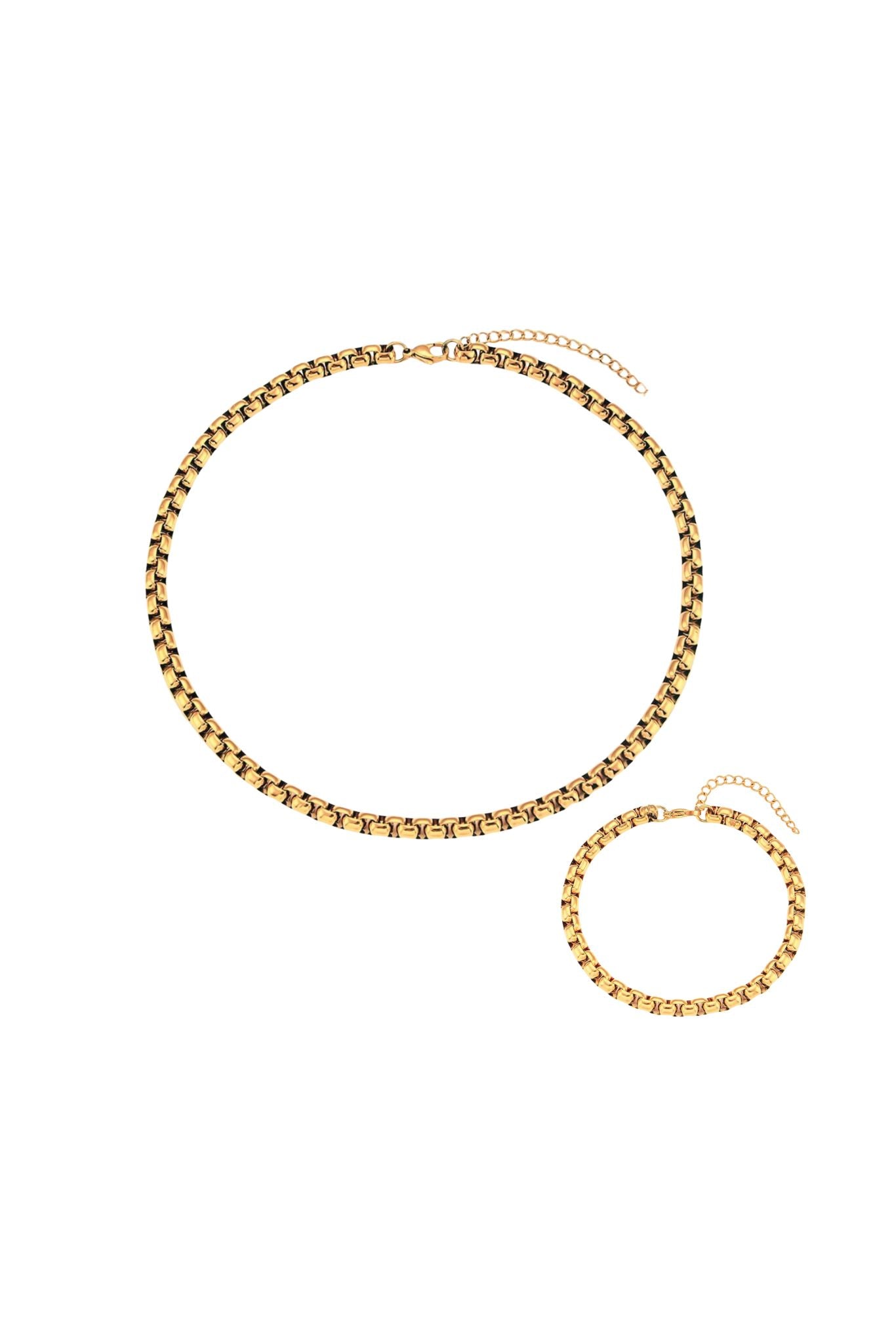 Zaida 18k Gold Plated Box Chain Necklace and Bracelet Set