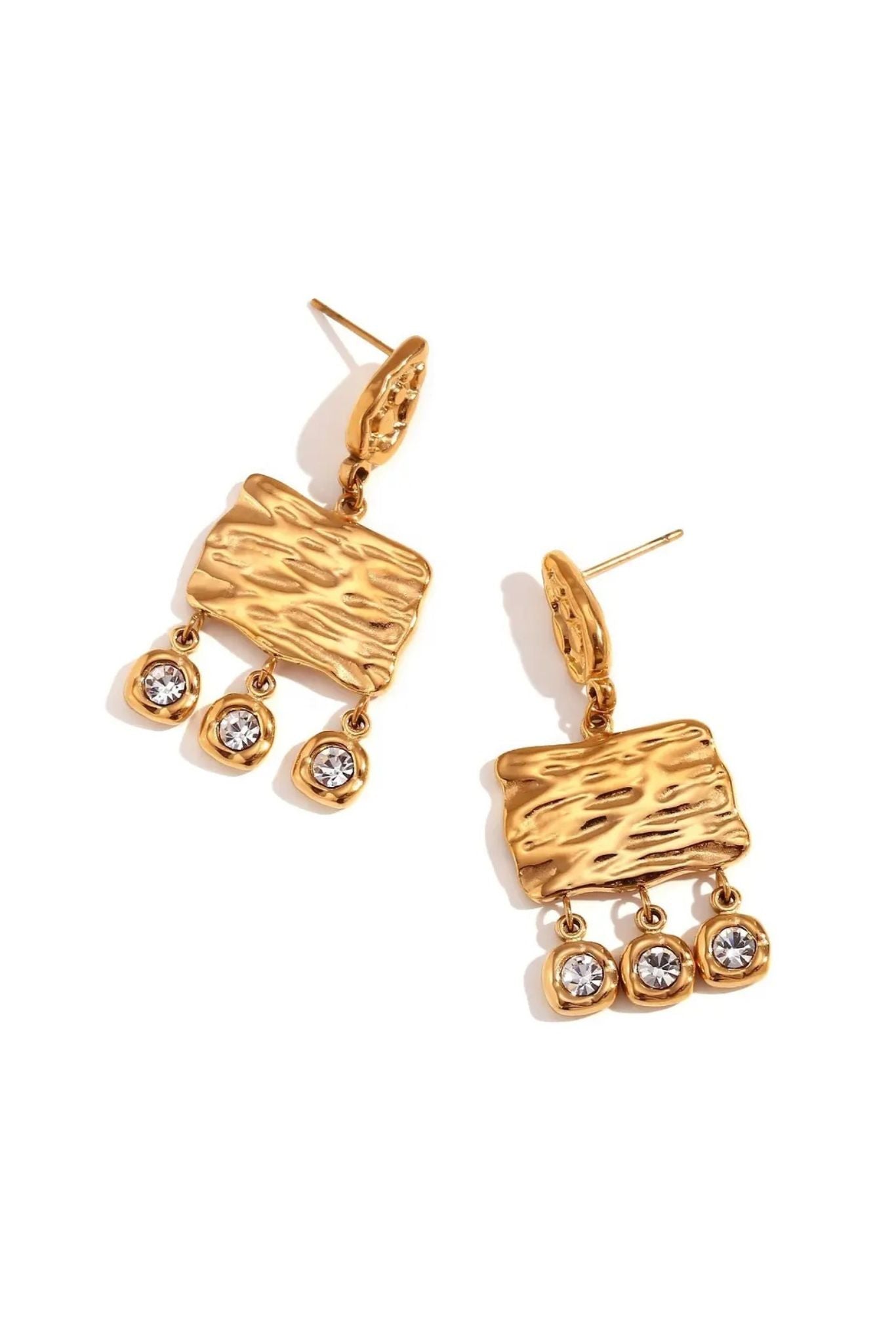 Inez 18k Gold Plated Hammered Bezel Statement Earrings