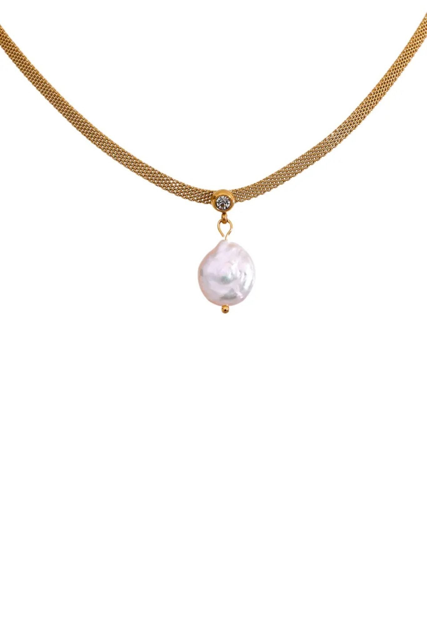 Saoirse 18k Gold Plated Baroque Pearl Mesh Chain Necklace