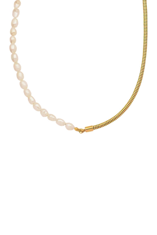 Rayna 18k Gold Plated Pearl Flex Snake Chain Necklace