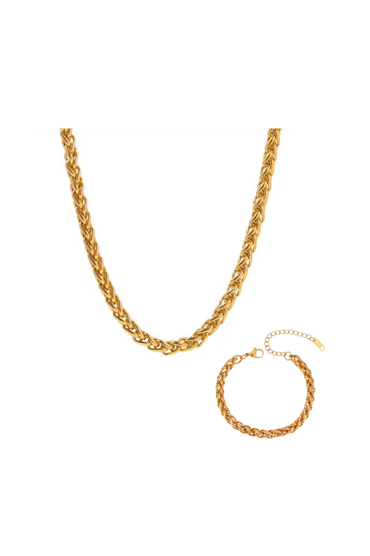 Davia 18k Gold Plated Braided Chain Necklace and Bracelet Set